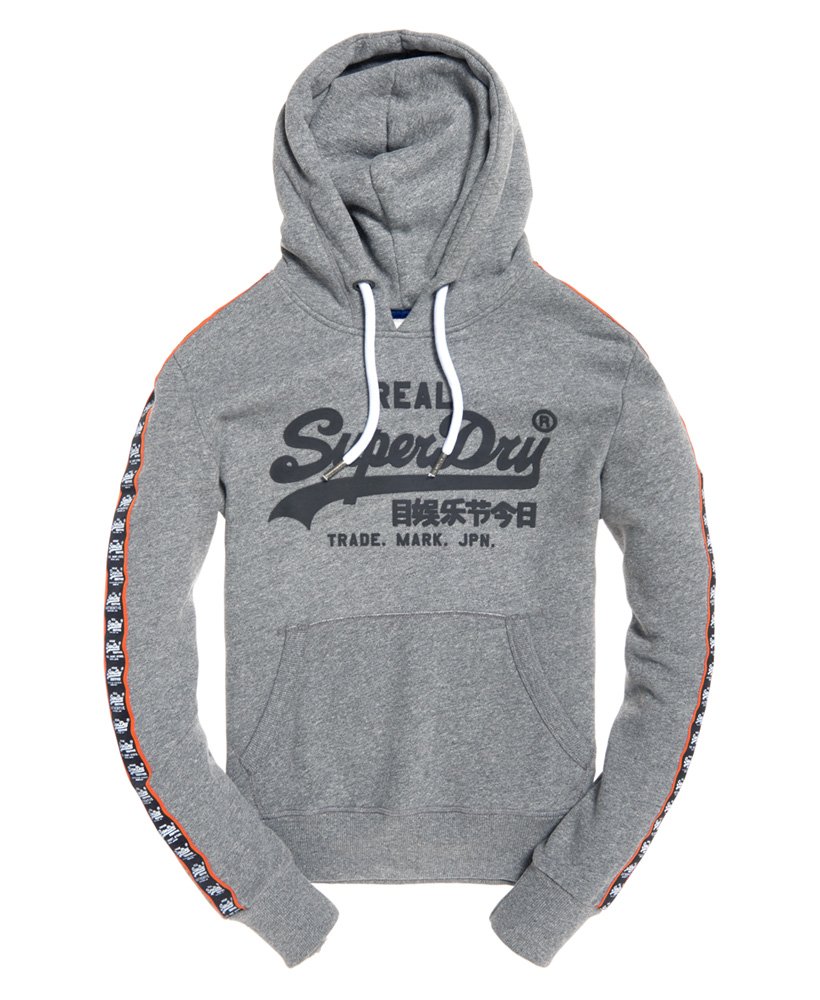 Mens - Vintage Logo Repeat Panel Hoodie in Podium Mid Grey Grit | Superdry