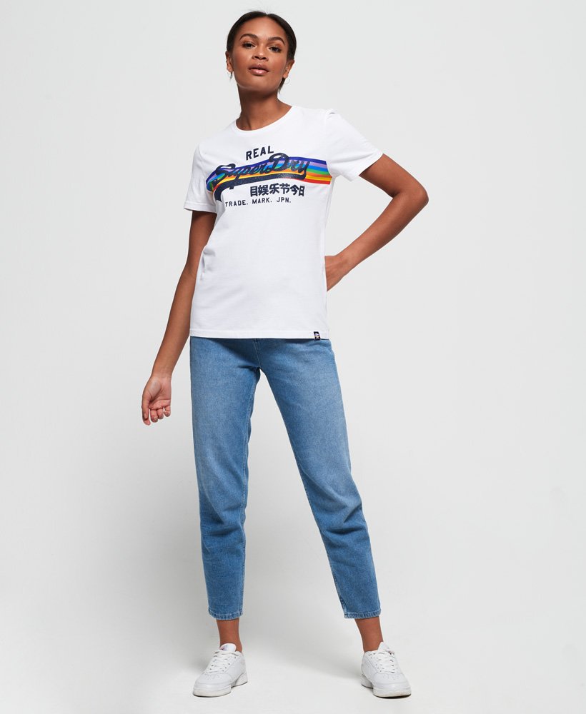 Womens - Vintage Logo Retro Rainbow T-Shirt in White | Superdry