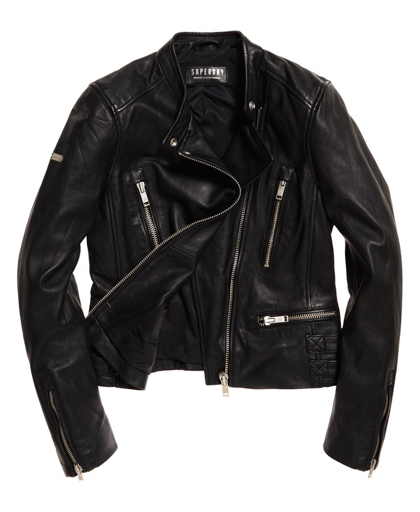 SUPERDRY Silka Tumbled Leather Convertible Biker Jacket - Black — global  atomic designs inc