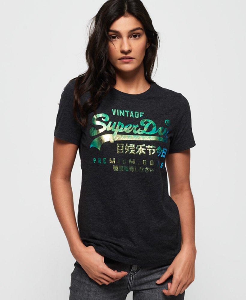 stilhed Inspicere Formindske Women's Premium Goods Puff Foil Infill T-Shirt in Grey | Superdry US