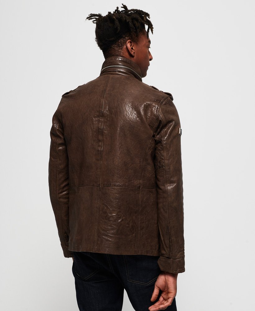 Men's - Rookie Leather Jacket in Brown | Superdry UK