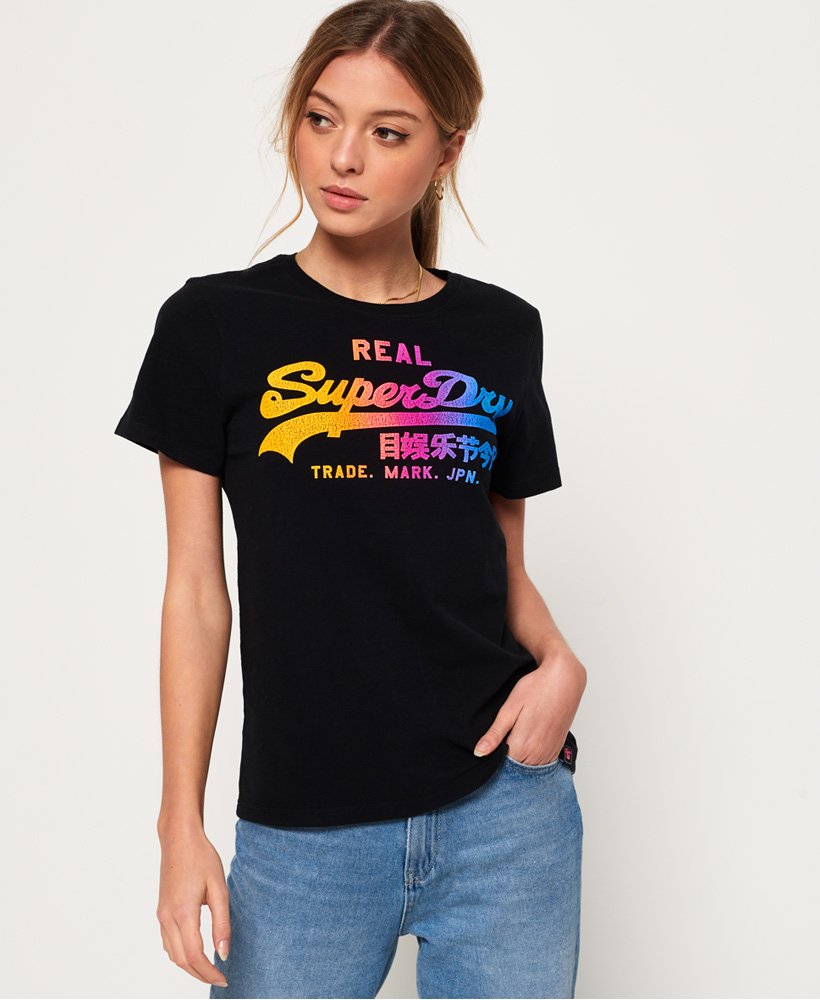 Women's - Vintage Logo Spectrum Fade T-Shirt in Black | Superdry IE