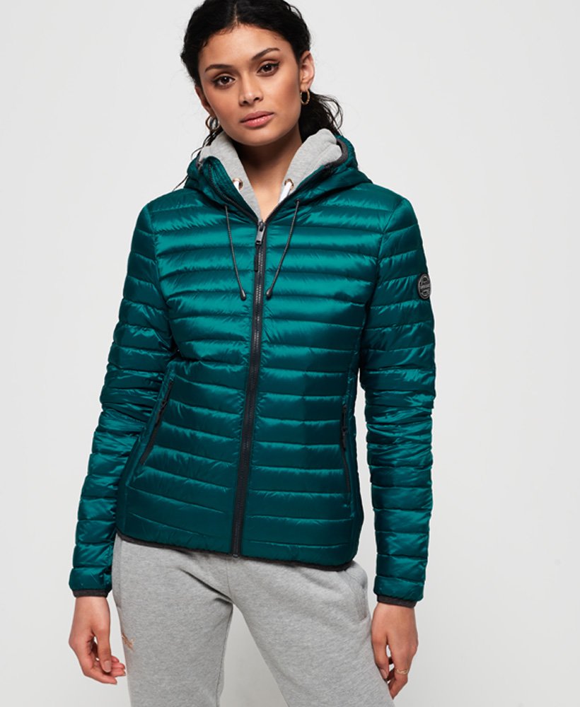 Download Womens - Core Down Hooded Jacket in Peacock | Superdry
