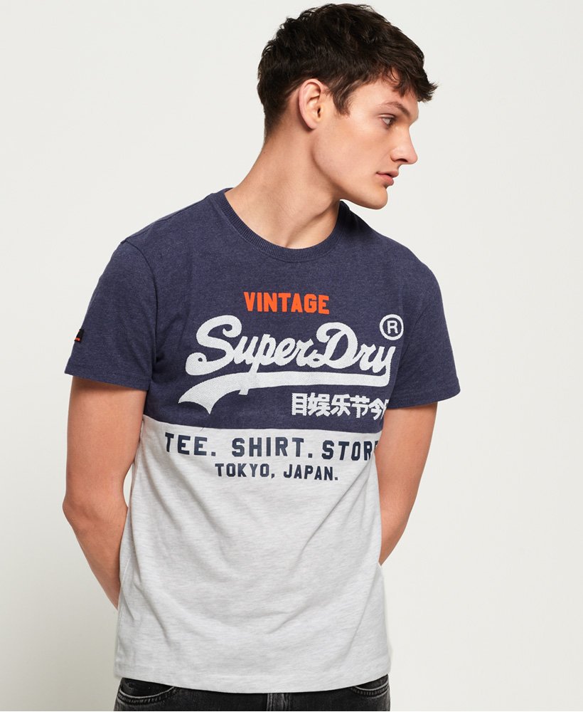 Superdry Mens Shirt Shop Duo Tee Vintage T Shirt Eclipse Navy Orange White 