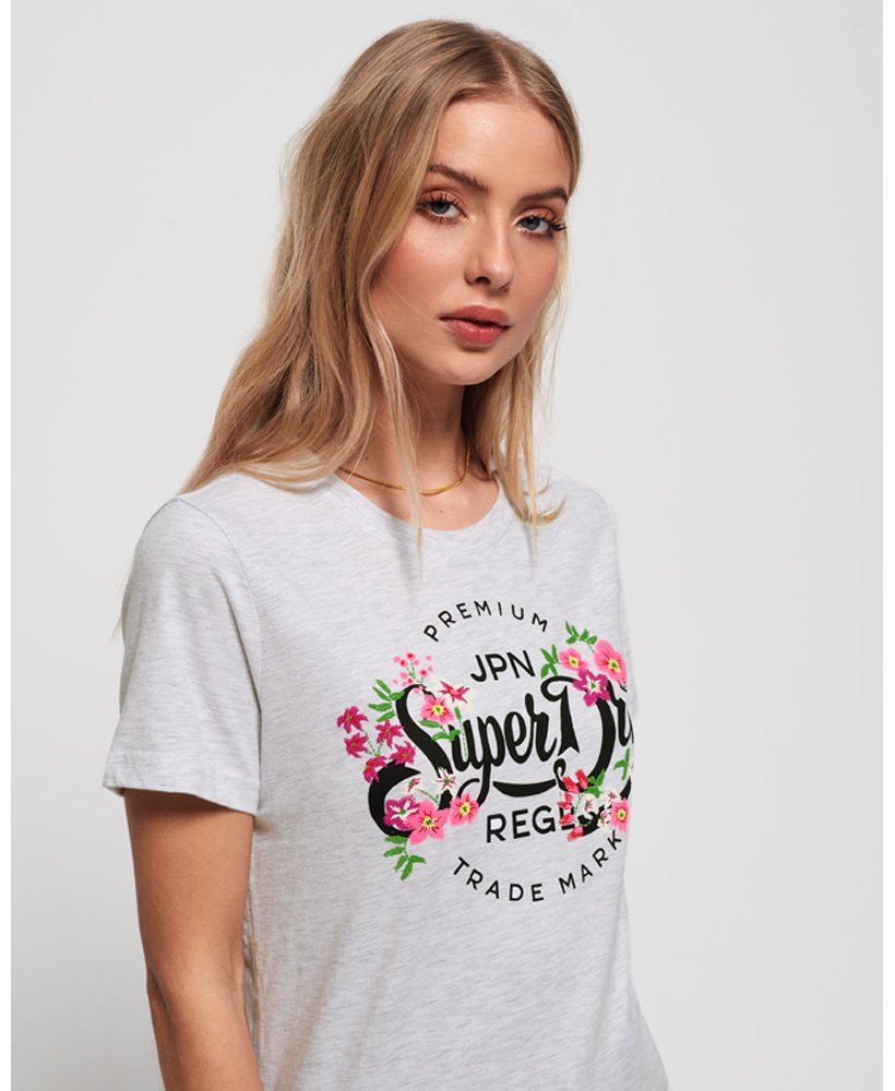 Dames Premium Script Floral T-shirt Ice Marl | Superdry BE-NL