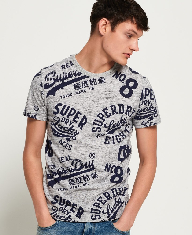 Mens - Lucky 8 All Over Print CNY T-Shirt in Grey | Superdry UK