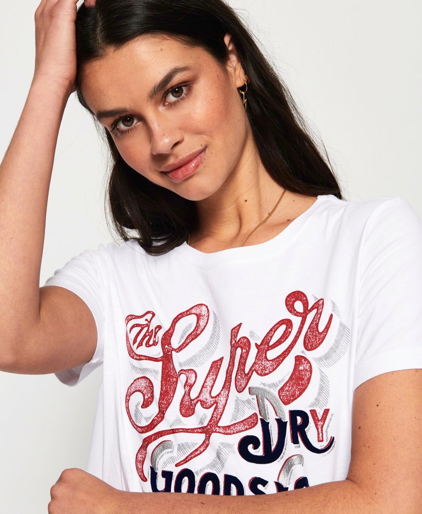 Women's Goods Co Flock Metallic T-Shirt in White | Superdry US