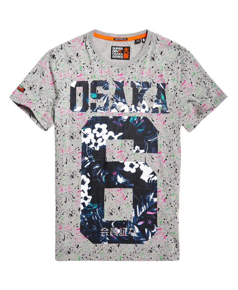 Mens - Osaka All Over Print Lite T-shirt in Grey Marl Splatter | Superdry