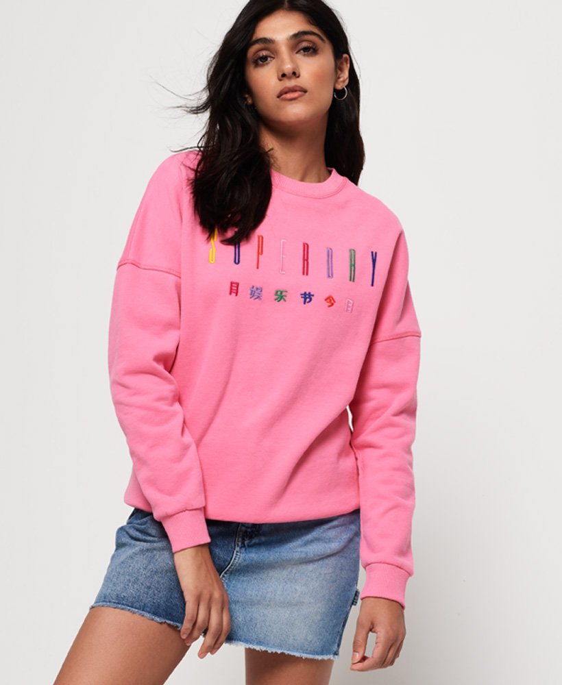 Womens - Carly Carnival Embroidered Crew Sweatshirt in Pink | Superdry