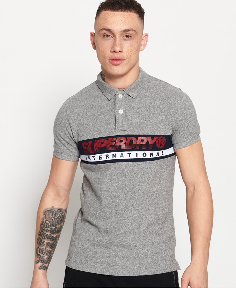 Men\'s International Chest Band Polo Shirt in Light Grey Grit | Superdry US | Poloshirts