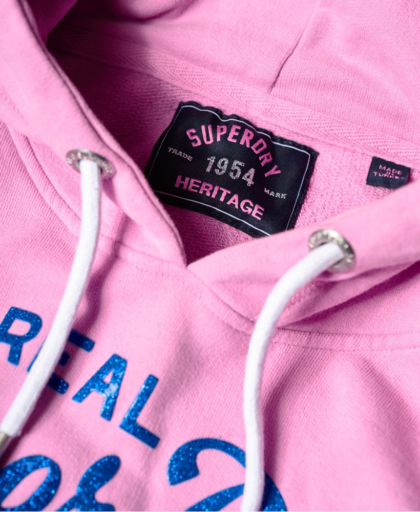 Womens - Real Originals High Build Crackle Hoodie in Pink | Superdry