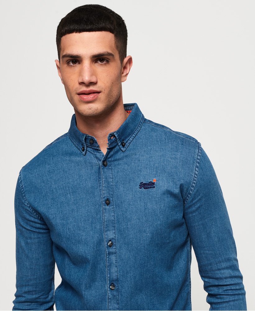 Mens Tailored Slim Loom Shirt in Vintage Blue Wash Superdry