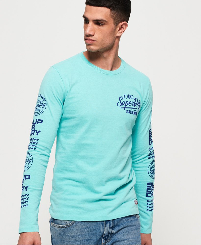 Mens - Ticket Type Graphics Long Sleeve T-Shirt in Turq Blue | Superdry