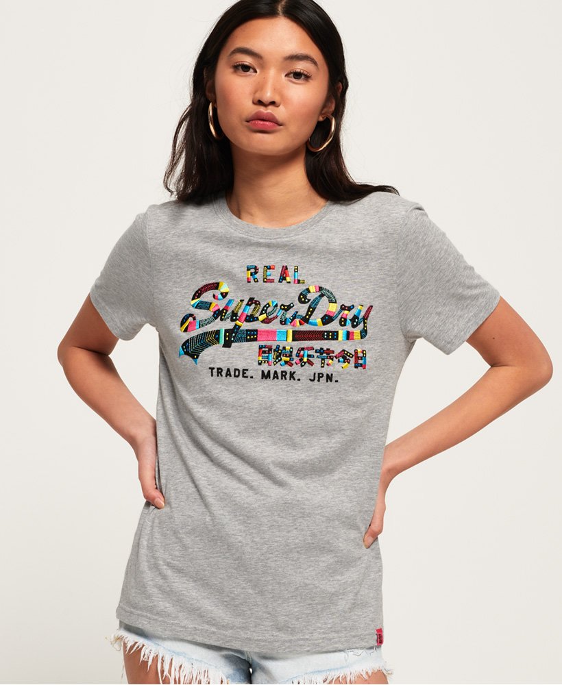 Womens - Vintage Logo Boutique Embroidery T-Shirt in Grey | Superdry