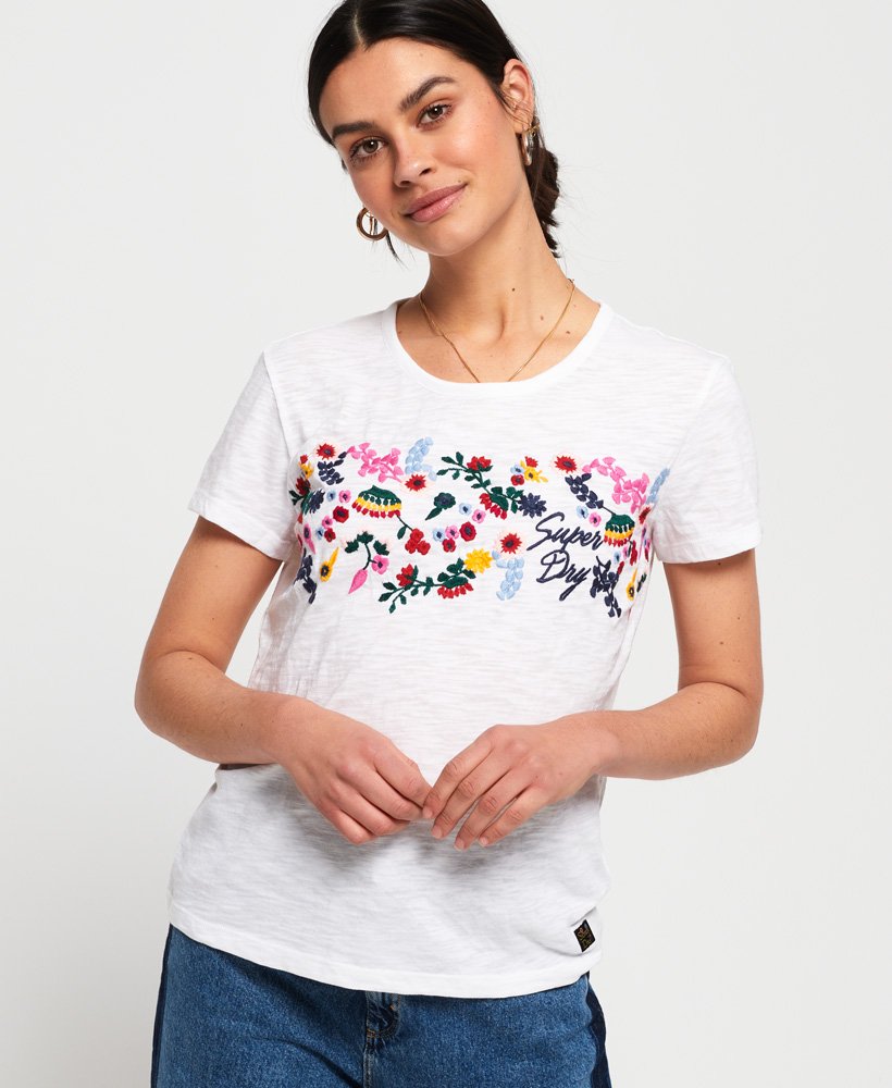 Womens - Lexi Embroidered T-Shirt in Rodeo White | Superdry UK