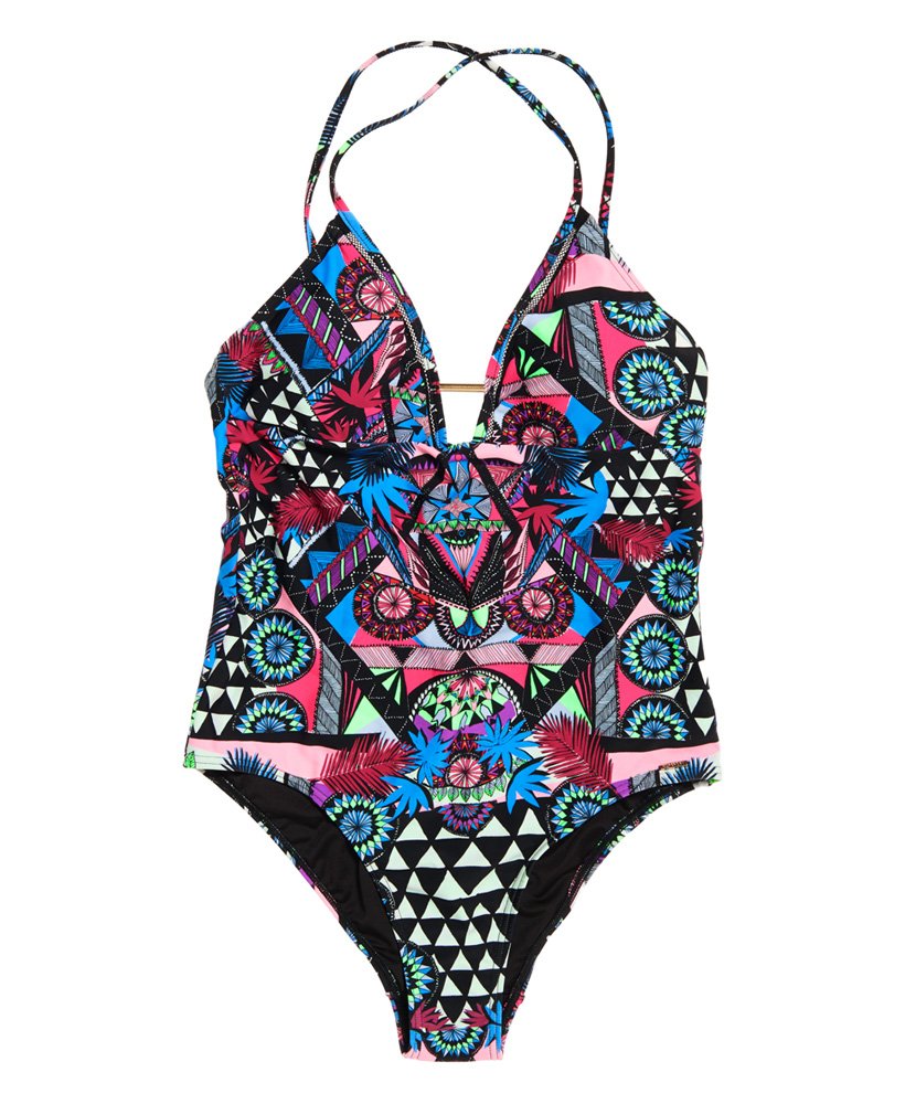 Womens - Ava Cross Back Vee Swimsuit in Crazy Tropical | Superdry UK
