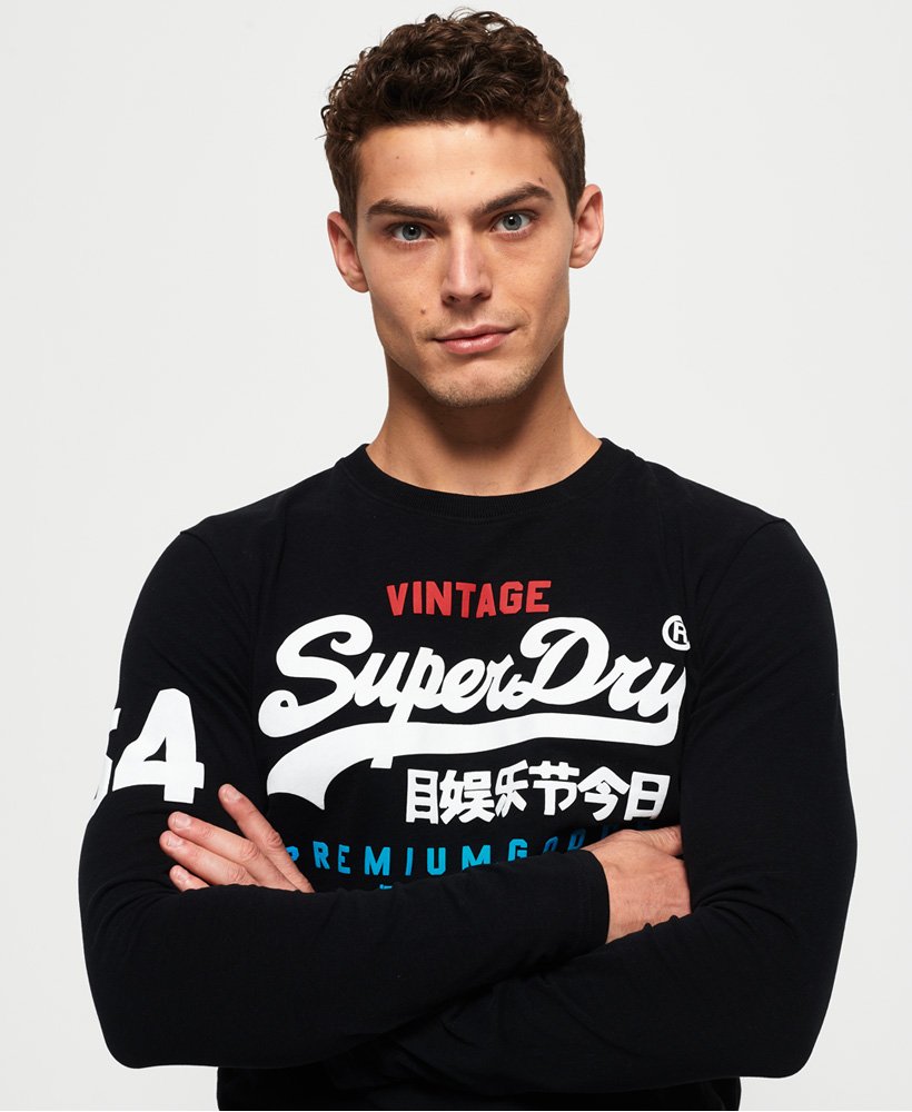 Men's Premium Goods Tri Long Sleeve T-Shirt in Black | Superdry US