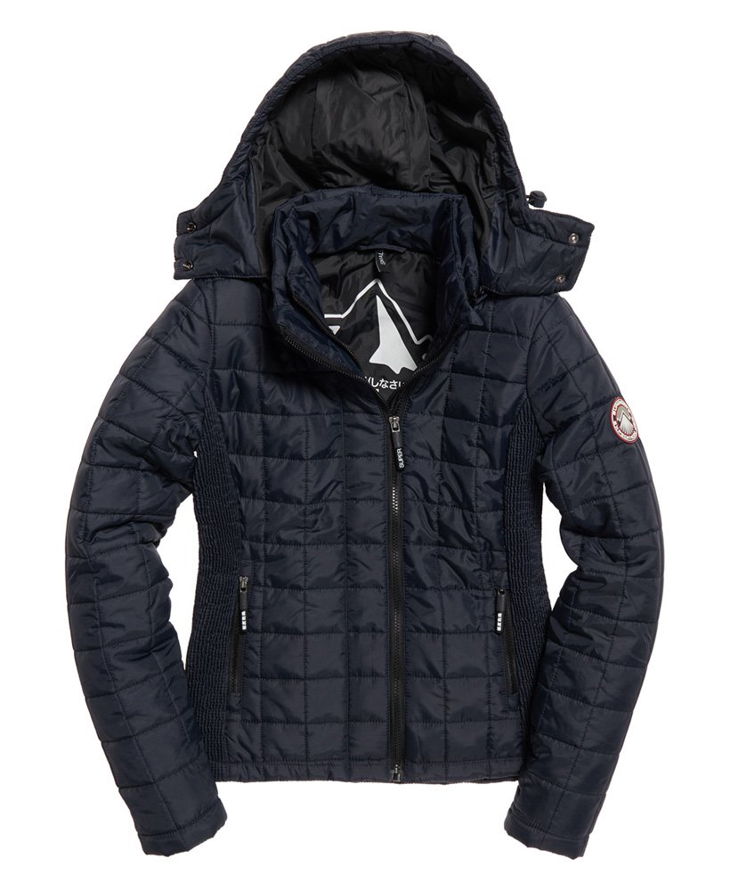 Womens Hooded Box Quilt Fuji Jacket In Sport Code Navy Superdry