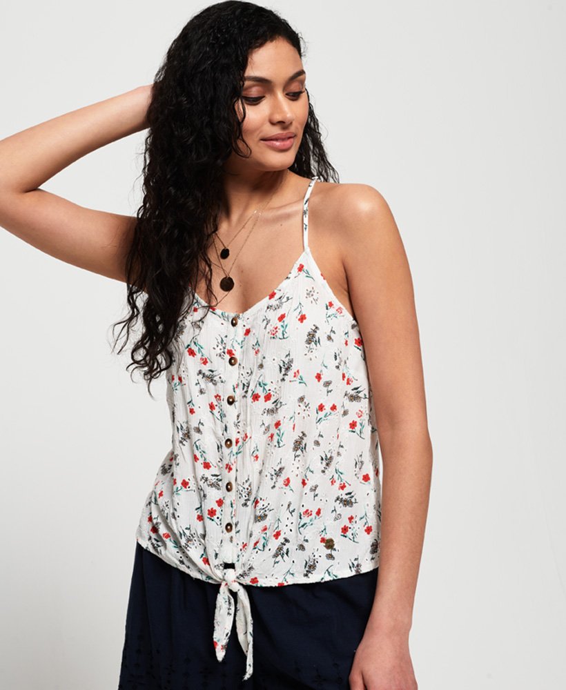 Womens - Emilie Tie Knot Cami in Buttercup White | Superdry UK