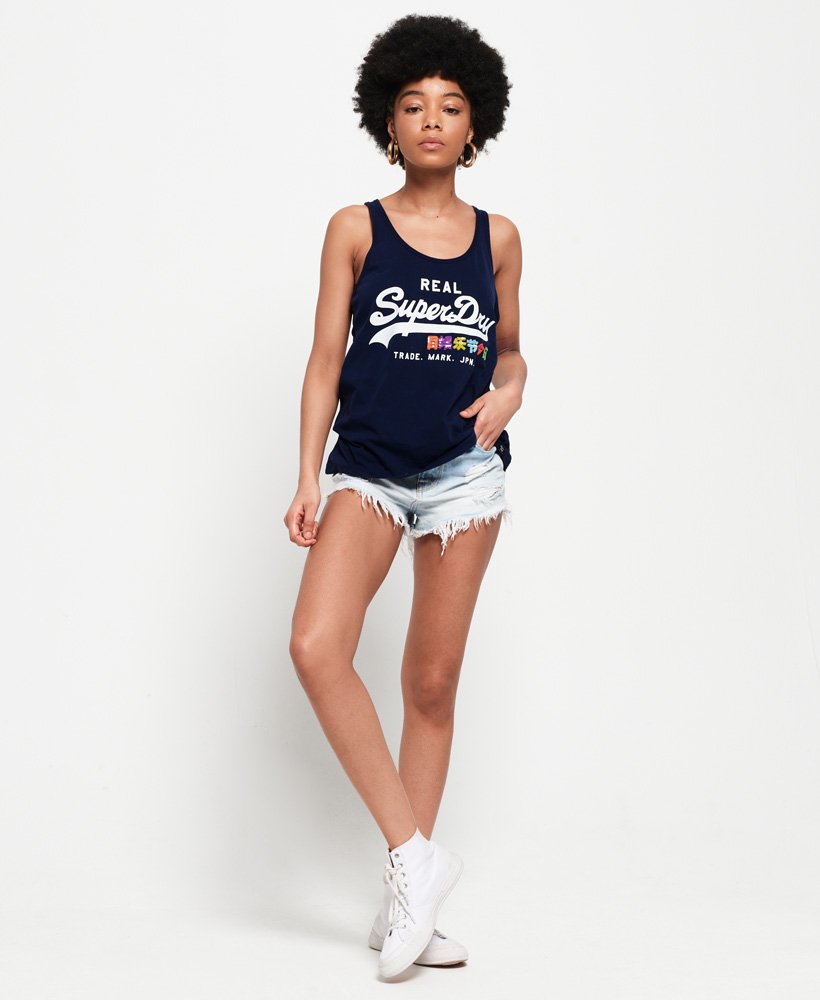 Womens - Vintage Logo Sequin Pop Vest Top in Dazzling Blue | Superdry