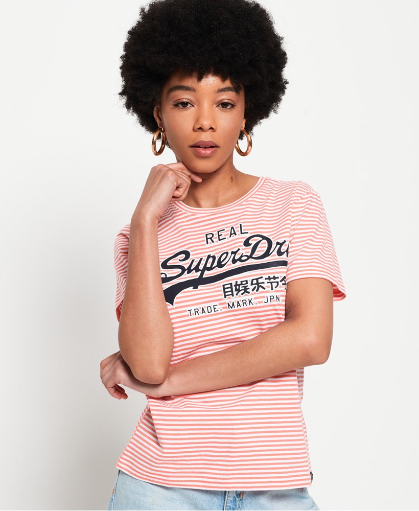 Womens - Vintage Logo Stripe T-Shirt in Pink | Superdry UK