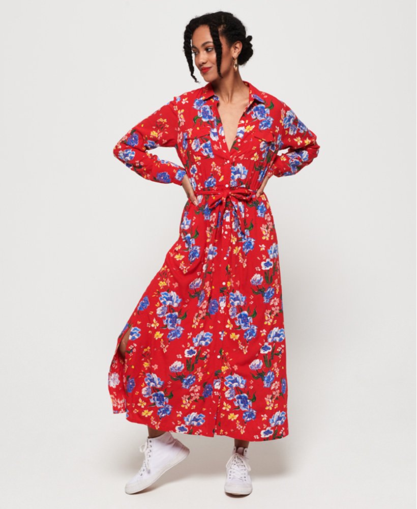 Womens - Sloane Midi Shirt Dress in Floral Red | Superdry