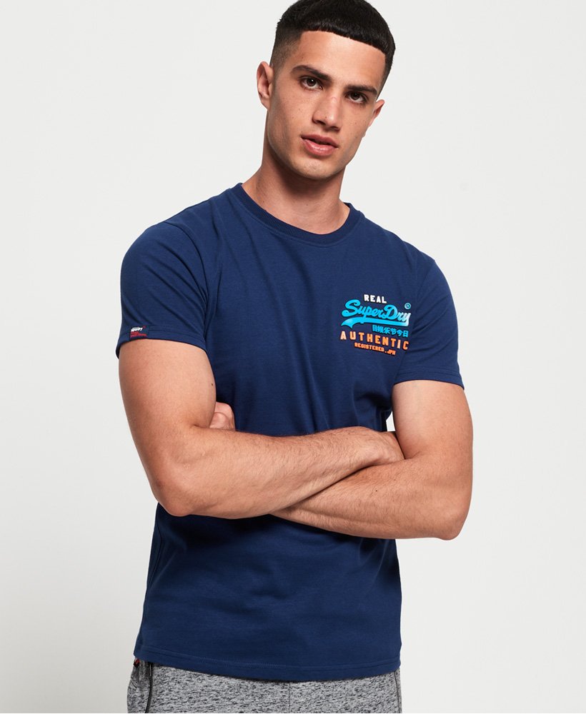 Mens - Vintage Logo Authentic Fluro Tri T-Shirt in Blue | Superdry UK