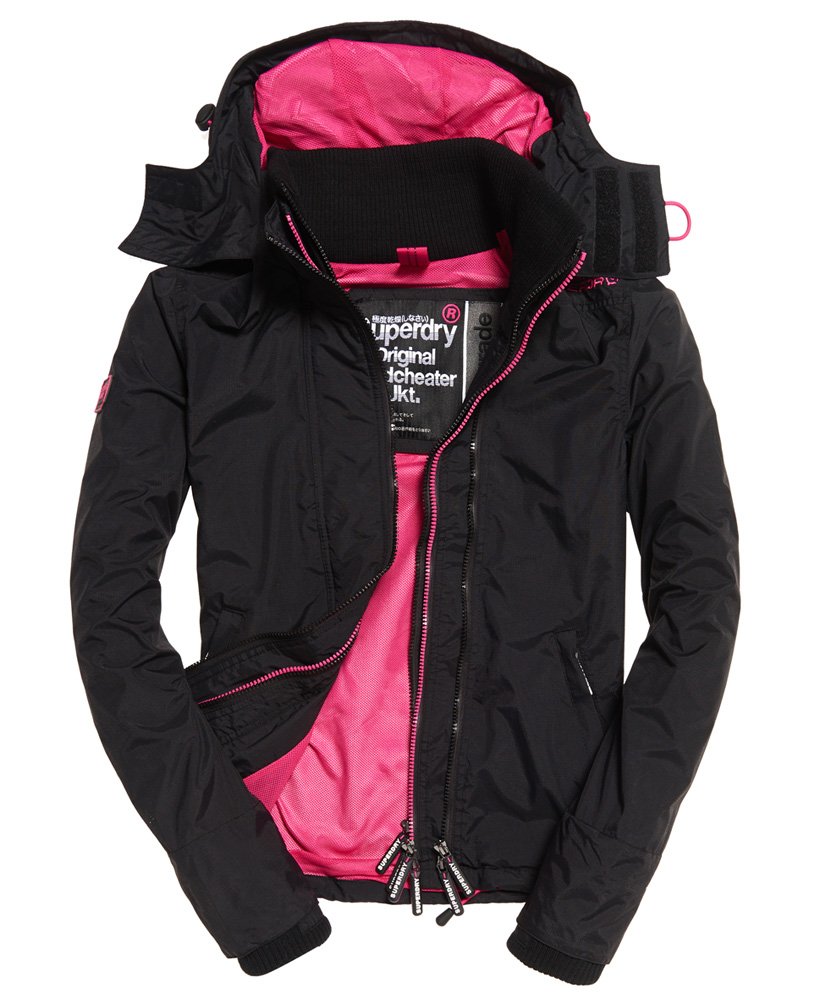 Womens - Tech Hooded Pop Zip SD-Windcheater Jacket in Black/raspberry ...