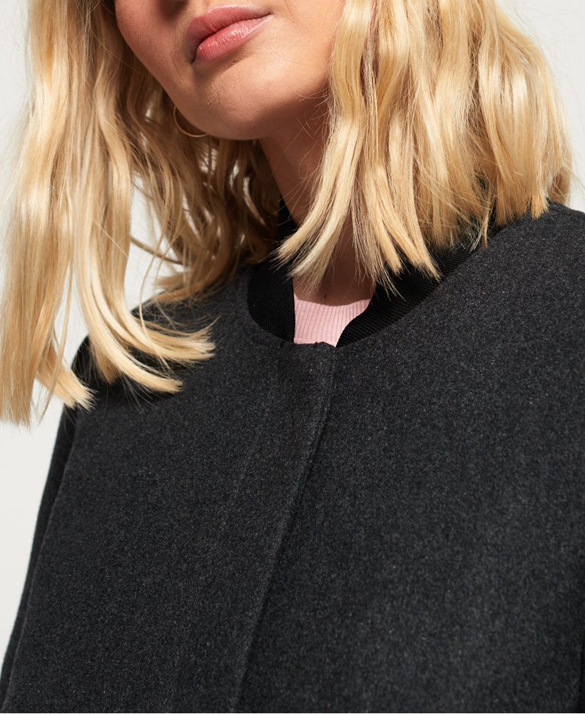Womens - Longline Wool Bomber Jacket in Dark Grey Melange | Superdry UK