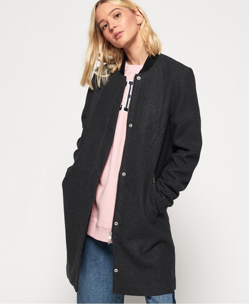 Superdry Longline Wool Bomber Jacket for Womens