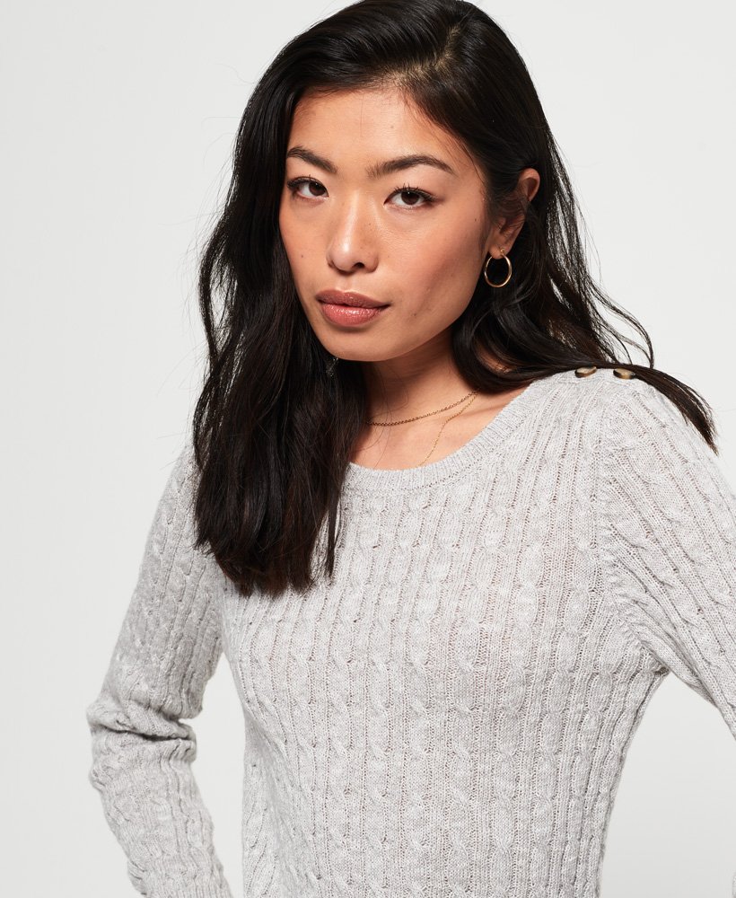 Womens - Croyde Cable Knit Jumper in Ice Grey Marl | Superdry UK