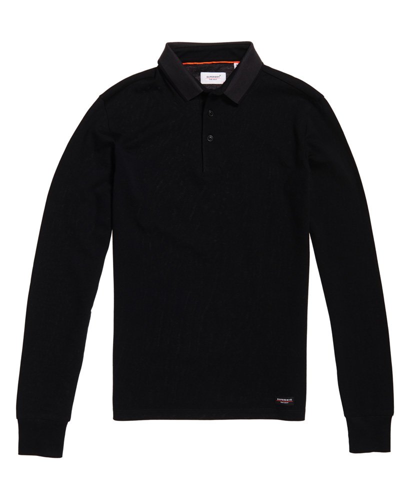Mens - Edit Long Sleeve Polo Shirt in Black | Superdry UK