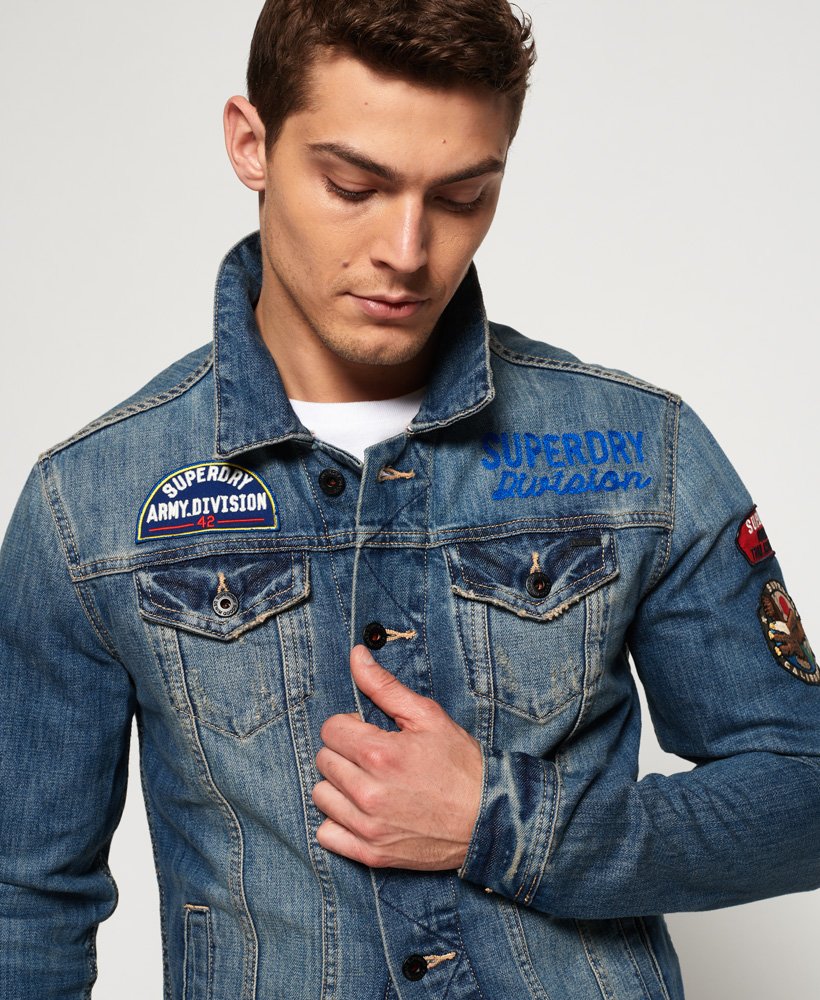 Men's - SD Rogue Patch Trucker Jacket in Stormy Blue | Superdry UK