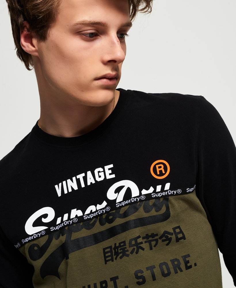 Mens - Shirt Shop Split Panel T-Shirt in Black | Superdry UK