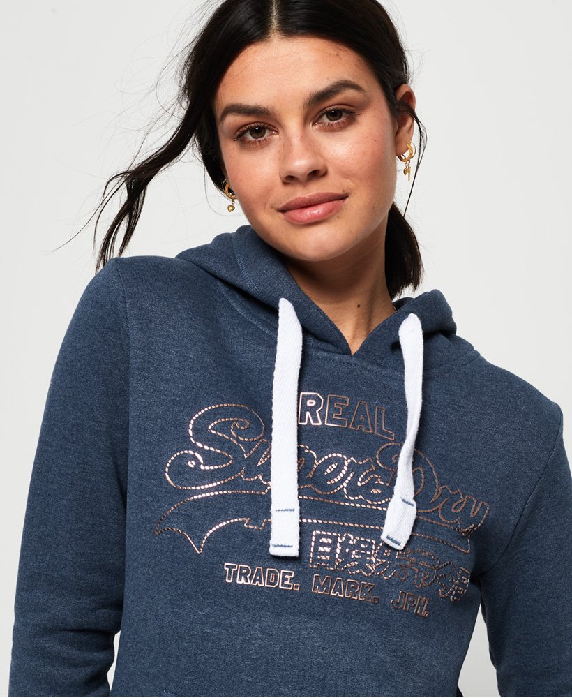 Womens - Vintage Logo Metallic Outline Hoodie In Princedom Blue Marl ...