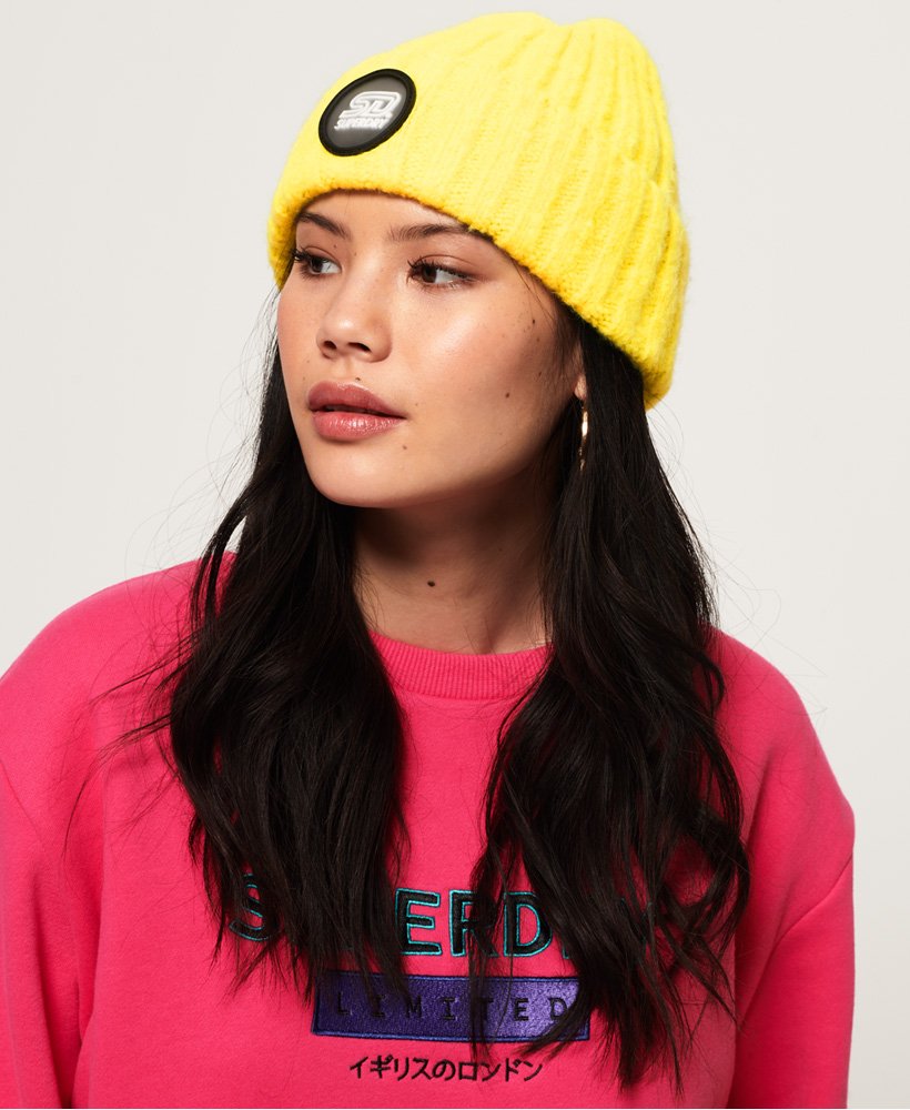 Womens - Super Chunky Ribbed Beanie in Acid Yellow | Superdry