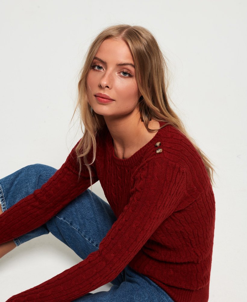 Womens Croyde Cable Knit Jumper In Red Superdry Uk