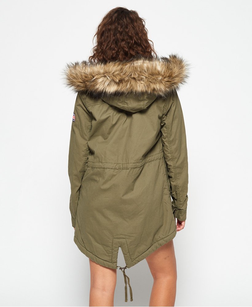 Womens Heavy Weather Rookie Fishtail Parka Coat in Deepest Army