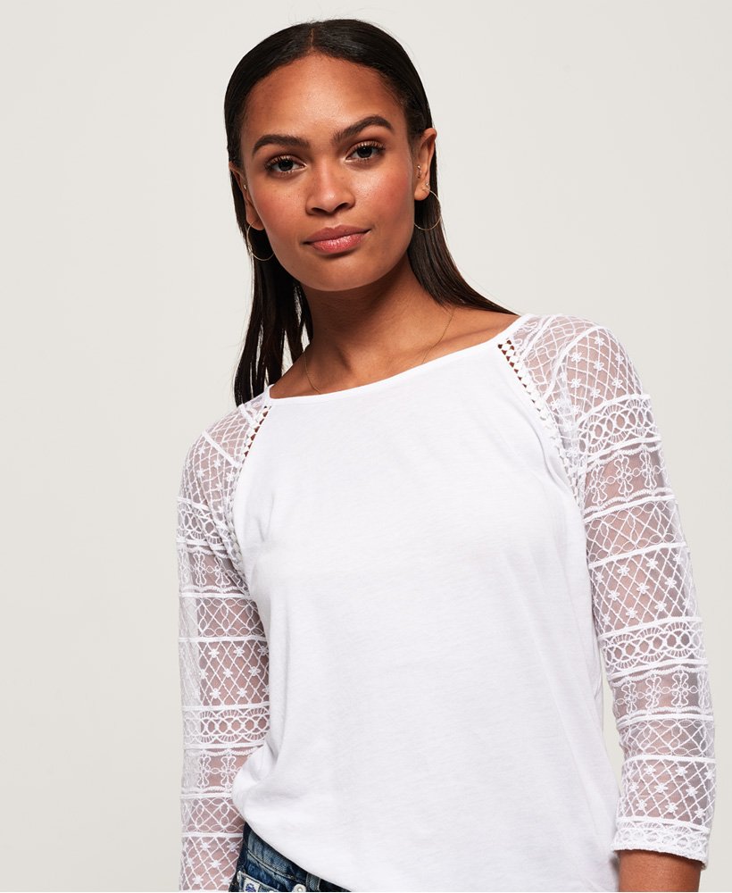 Womens - Embroidered Long Sleeve Raglan Top in White | Superdry