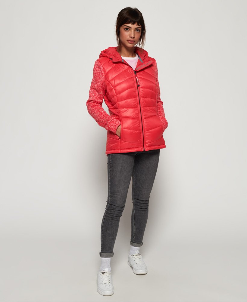 Womens - Storm Panel Quilted Hybrid Jacket in Spicy Coral | Superdry UK