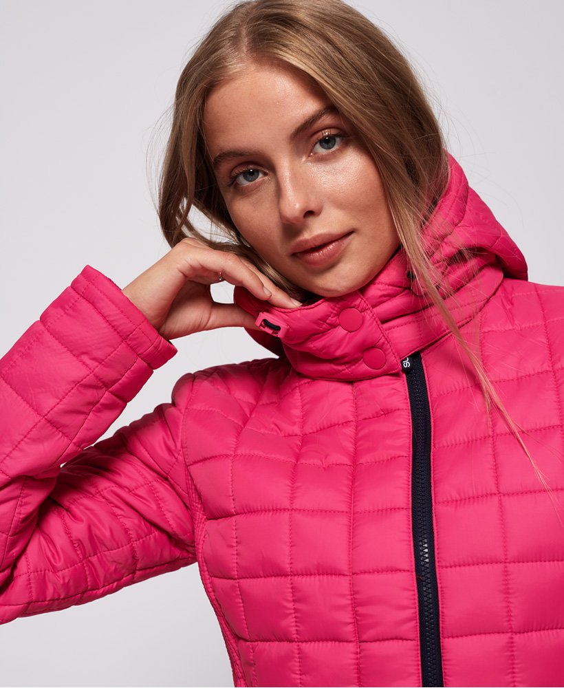 Womens - Hooded Box Quilt Fuji Jacket in Sport Code Pink | Superdry