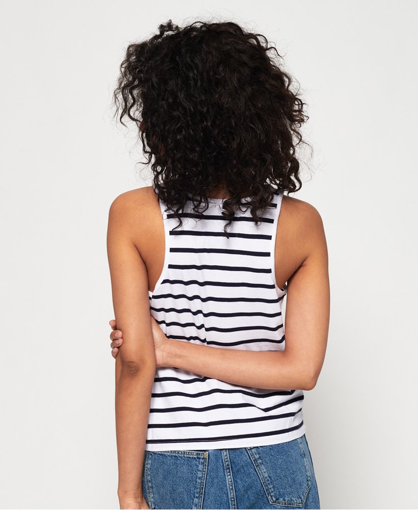 Womens Pacific Broderie Stripe Tank Top In Liner Whitemarina Navy