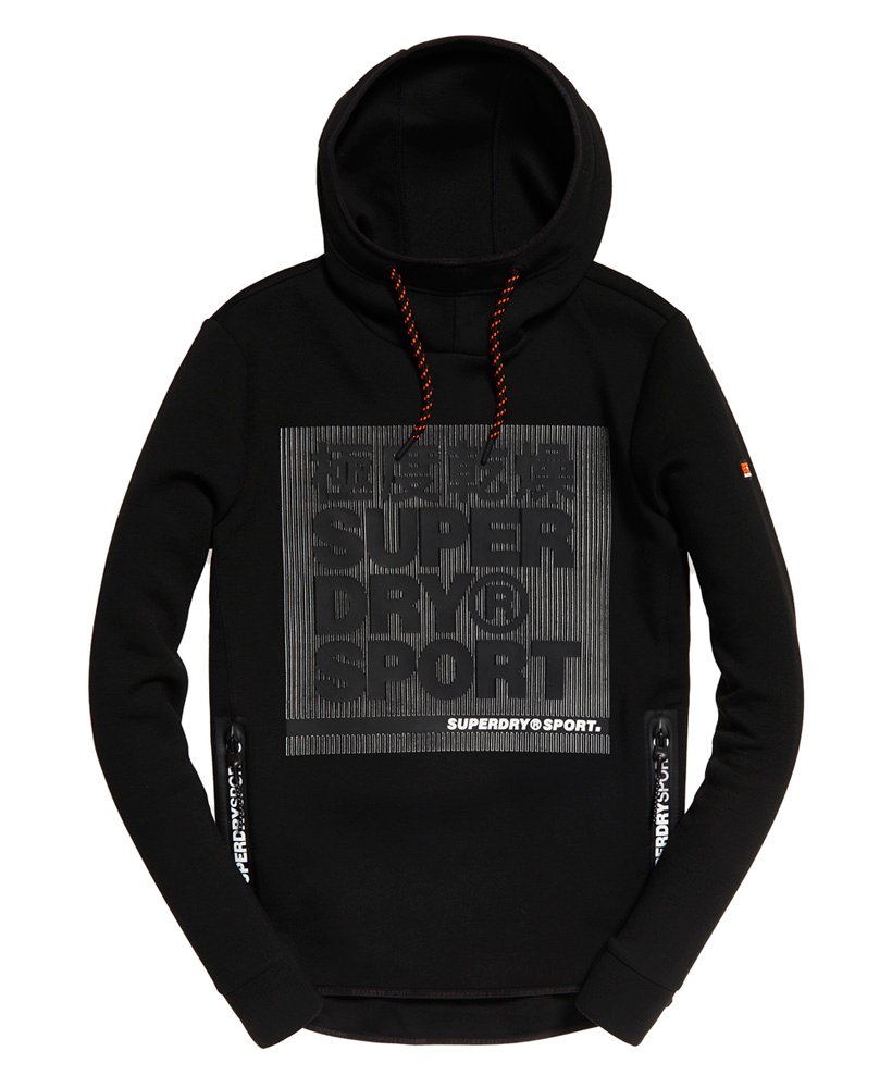 Mens - Gym Tech Stretch Graphic Overhead Hoodie in Black | Superdry UK