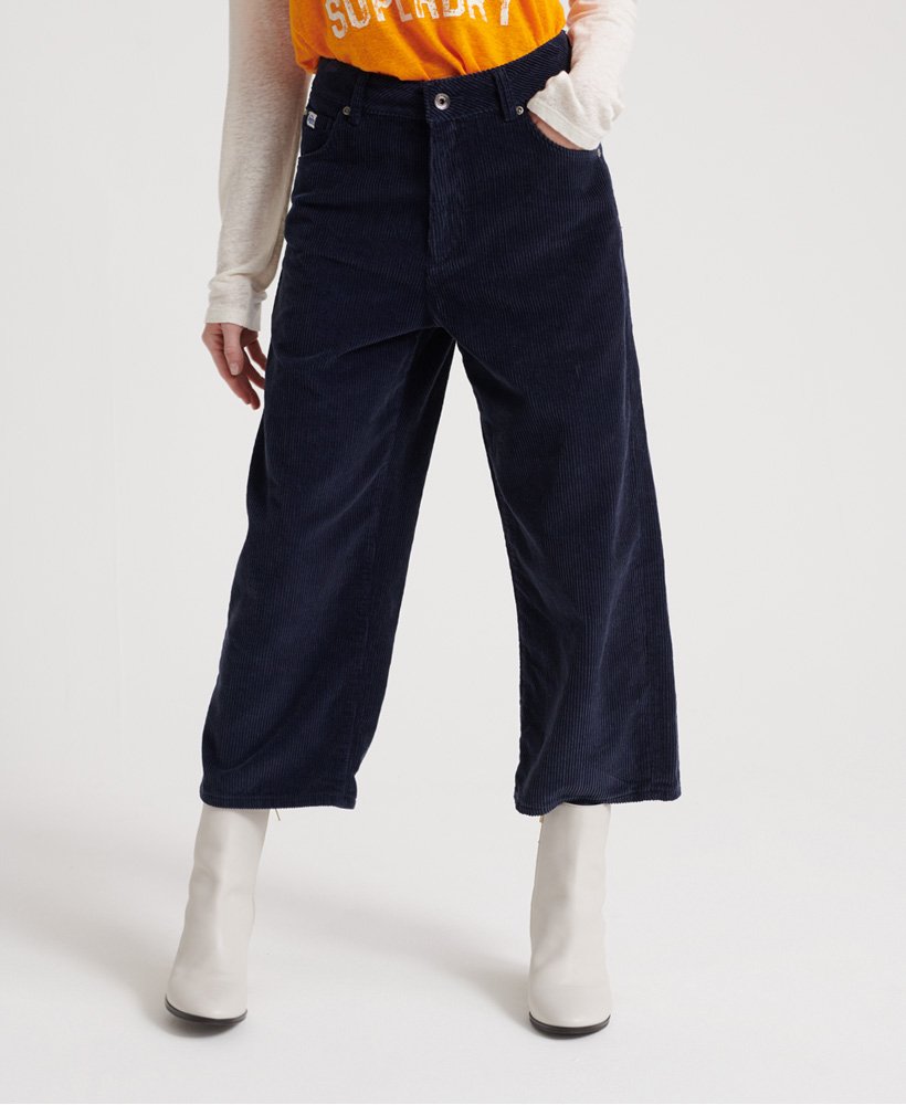 Womens - Phoebe Wide Leg Cord Trousers in Navy | Superdry