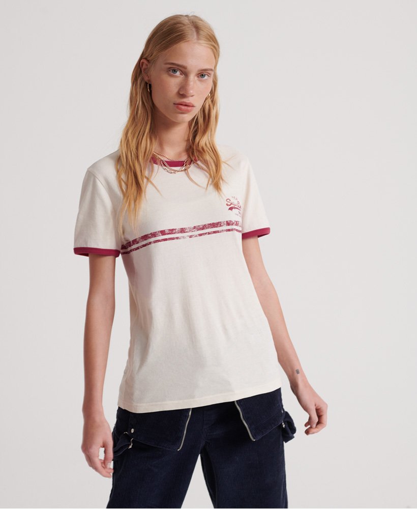 Womens - Vintage Logo Ringer T-Shirt in Soft White Marl | Superdry UK