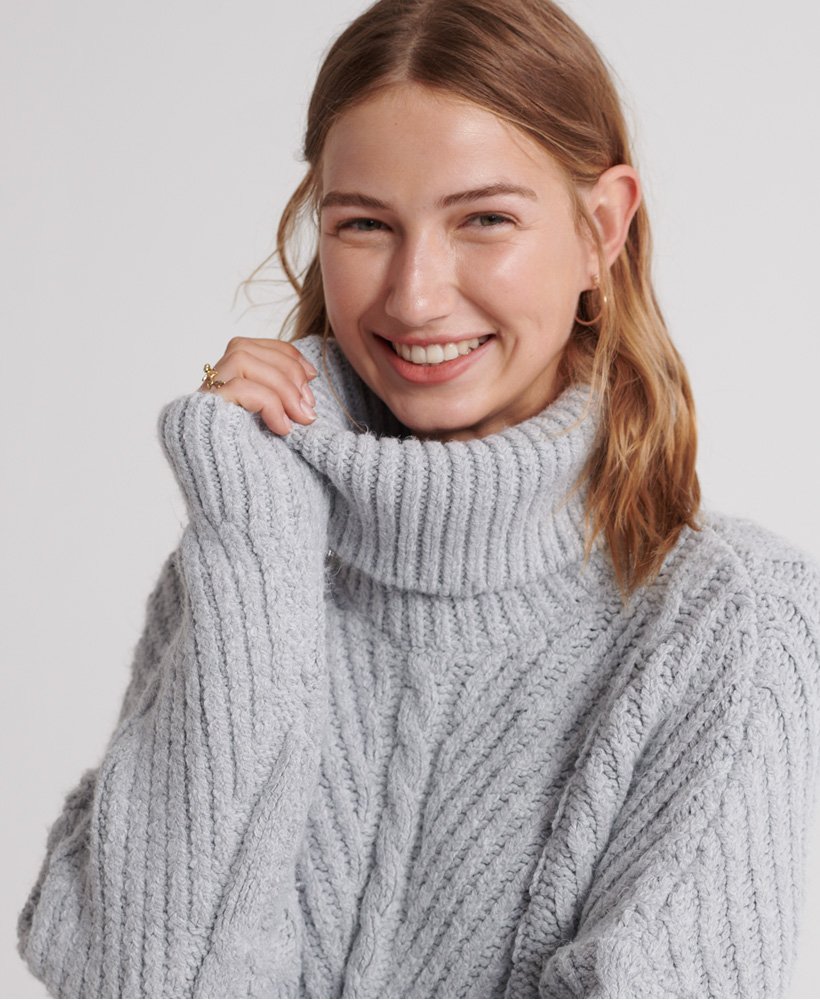 Womens - Tori Cable Cape Knit Jumper in Grey | Superdry UK