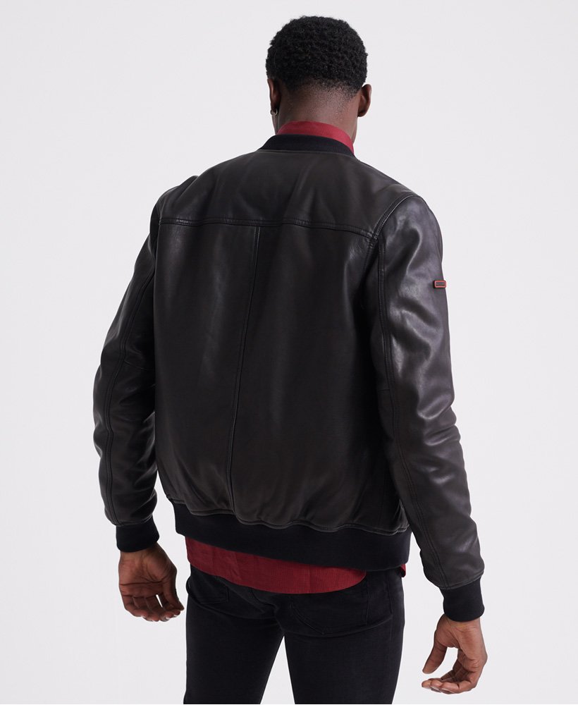 mens superdry leather bomber jacket