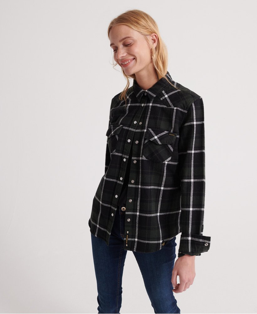 Womens - Bailey Western Check Shirt in Green Check | Superdry UK