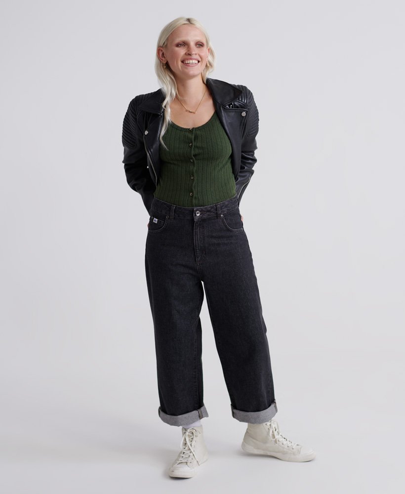 Women's Button Through Rib Top in Green | Superdry US