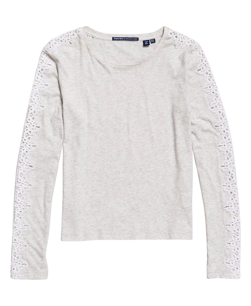 Womens - Lace Trim Long Sleeve Top in Grey Marl | Superdry UK